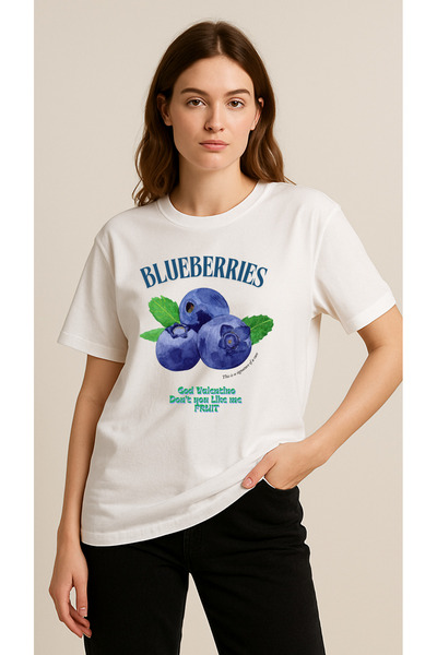 caer تي شيرت كبير الحجم مطبوع عليه توت أزرق للجنسين