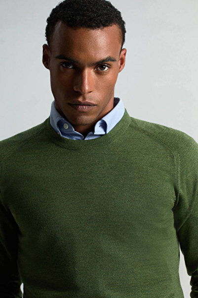 Hemington Merino Yün Açık Yeşil Bisiklet Yaka Triko