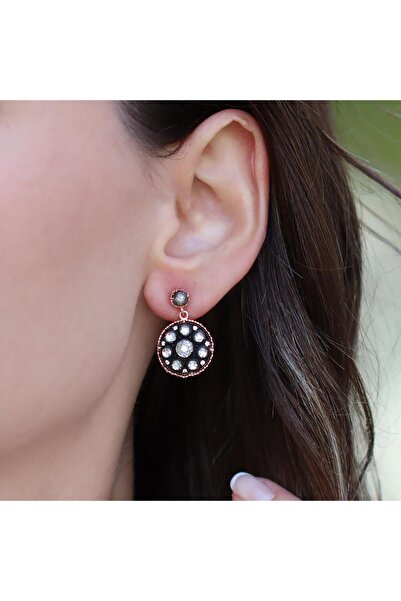 Necati Gün Yuvarlak Elmas Montür Rose Gold Kaplama Gümüş Küpe