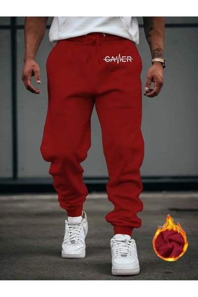 WOODROFFE Men's Casual Gamer Printed Red Gray Black Sweatpants Jogger
