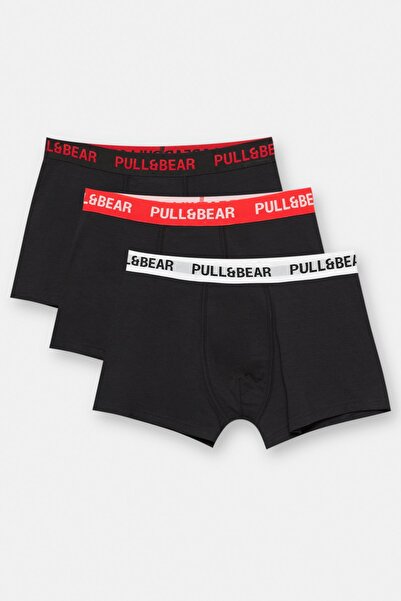Pull & Bear 3'lü kırmızı logolu boxer paketi