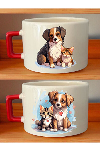 lili hediyelik كوب قهوة مطبوع عليه كلب وقطة - هدية عيد ميلاد للأم، هدية عيد م...