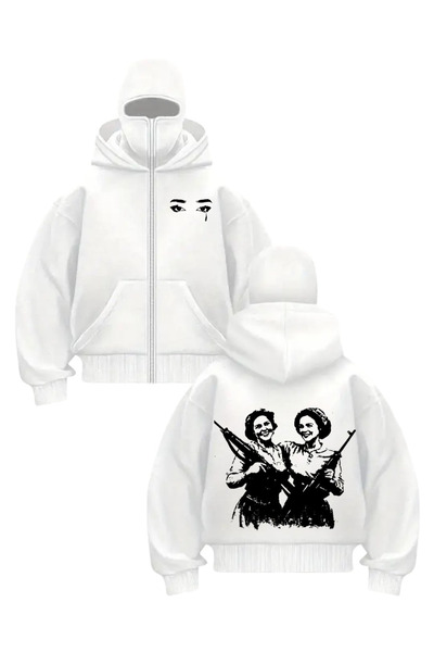 Gofeel سترة بيضاء كبيرة الحجم مطبوعة عليها قناع الثلج للجنسين من Girl Masked ...