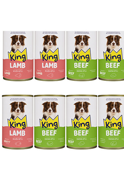 King Sos İçerisinde Et Parçacıklı Dana Etli / Kuzu Etli Köpek Konservesi 400 G x 12 Adet