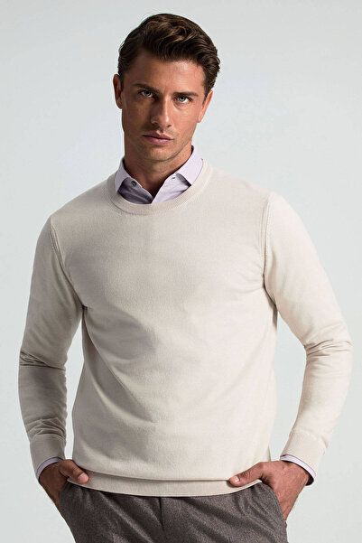 Hemington Kaşmir Pamuk Karışım Bisiklet Yaka Latte Rengi Triko