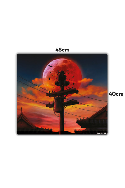 GlassPad Cam Mouse Pad - Itachi - Blood Moon - Premium Temperli Cam - 45x40 C...