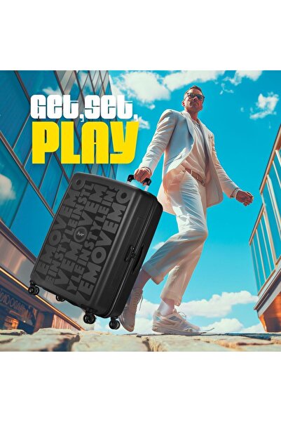 Skybags Play 3 Set Luggage With 8 Spinner Wheels Trolley for Travel, Hardshell Lightweight- Black