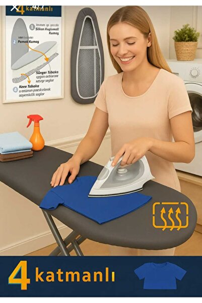 elfnur Ütü Masası Kılıfı Bezi Yanmaz Yapışmaz ( Özel Keçeli Pamuk Kumaşlı ) 5...