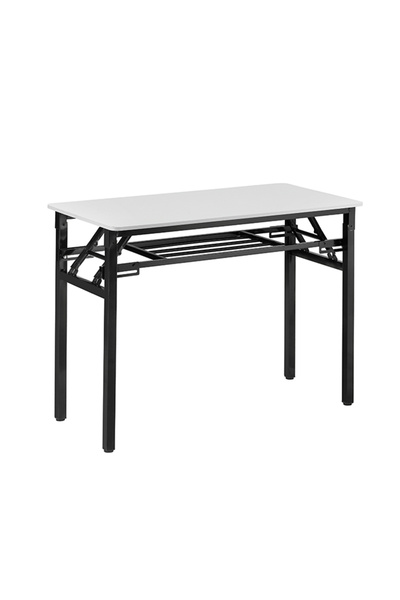 Lawazim Folding Table Double Layer 80x40cm - Desk with Shelf Wooden Top and Iron Frame