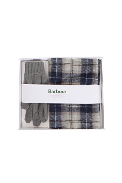 Barbour Tartan Atkı ve Eldiven Hediye Seti TN38 Grey Midnight