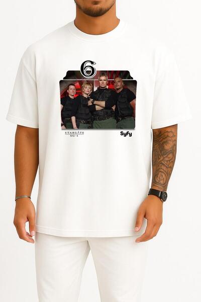 Bahriyeli Collection Oversize Stargate Sg 1 Series and Season Folder Icons, Unisex T-Shirt with Stargate Chest Design