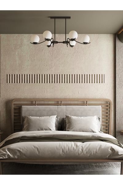 avizade MERLA2 6’lı Siyah Metal Beyaz Camlı Avize | Modern Salon Sarkıt Aydın...