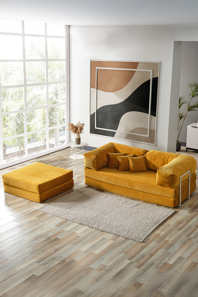 Evdemo Legom Alis Aktivite Koltuğu Yatak Olabilen Çok Amaçlı Kanepe Hardal