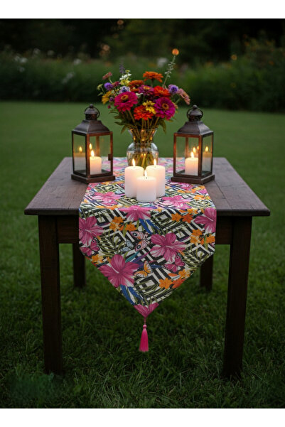 shopshop Capcanlı Colors Stain Resistant Fabric Tasseled Runner Tablecloth