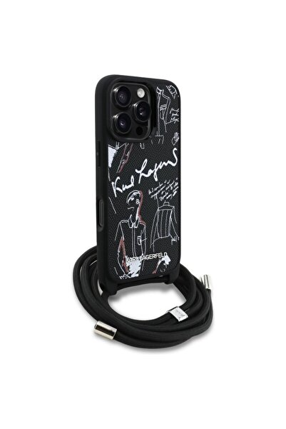 Karl Lagerfeld iPhone 16 Pro Max Karl Lagerfeld Saffiano MagSafe Crossbody Case, Black