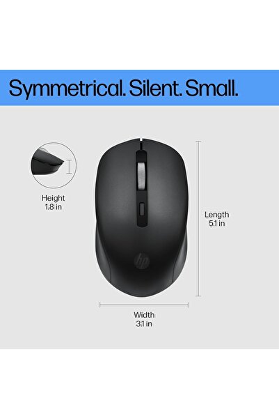HP S1000 Plus Wireless USB Mouse – 1600 DPI, Silent Clicks, Ambidextrous Design, Black