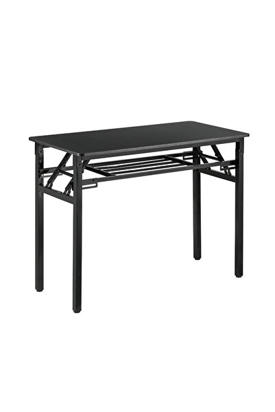 Lawazim Folding Table Double Layer 80x40cm - Desk with Shelf Wooden Top and Iron Frame