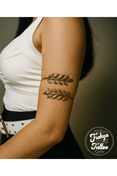 Trakya Tattoo Gold Yaprak Desenli Pazu Bandı Üst Kol Bilekliği Ayarlanabilir