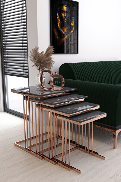 ysnn aksesuar FİESTA 4'LÜ KARE BORULU ZİGON BAKIR KAPLAMA ANTRASİT MDF MEBRAN