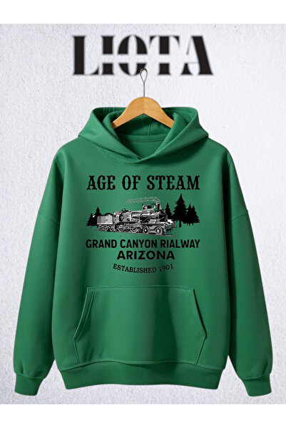 Vordevia Hanorac supradimensionat din bumbac cu 3 fire, imprimat cu Age Of Steam
