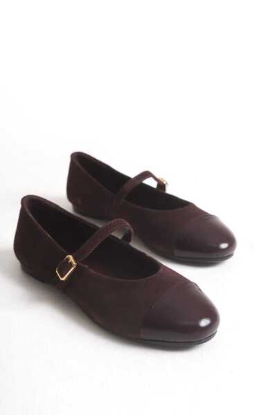 ERNİLA Belle Burgundy Suede Genuine Leather Women's Ballerinas