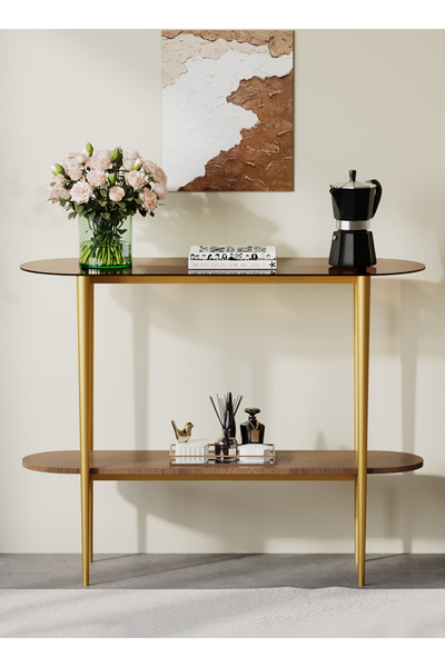 VariFurnx 104*35*80cm 3Tier Glass Console Sofa Table Home Coffee Corner Display Entryway Table Couch Hallway