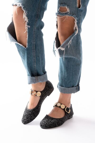 Budi Inf-6363 Black Towel Patterned Helmet Buckle Casual Shoes