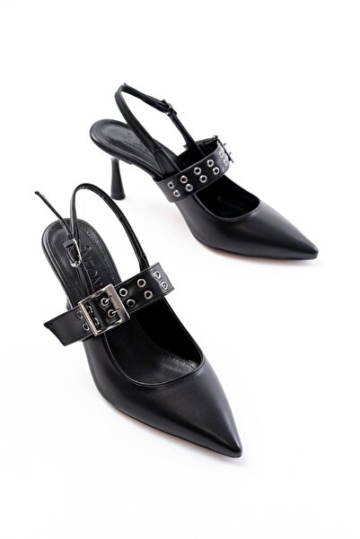 Budi Inf-260 Black Daily Open Back Helmet Buckle Heeled Shoes