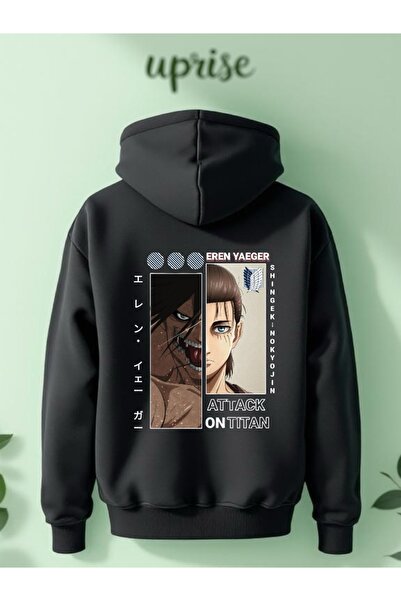 Vordevia Hanorac Attack On Titan Eren Yaeger cu imprimeu din bumbac cu suprad...