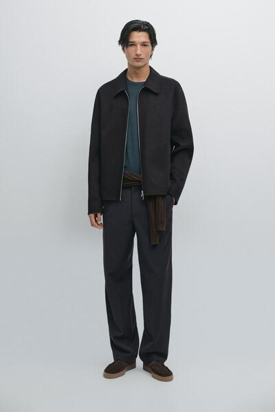 Massimo Dutti İnce çizgili yün karışımlı ceket