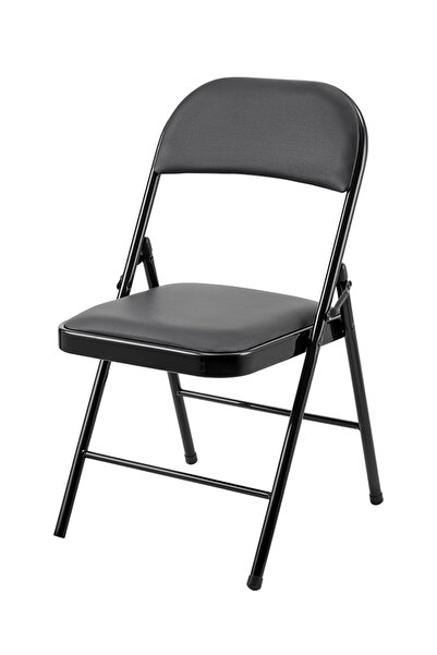 Lawazim كرسي قابل للطي ٤٥×٤٦×٨٠ سم - إطار حديدي أسود مع مقعد مبطن من الجلد ال...