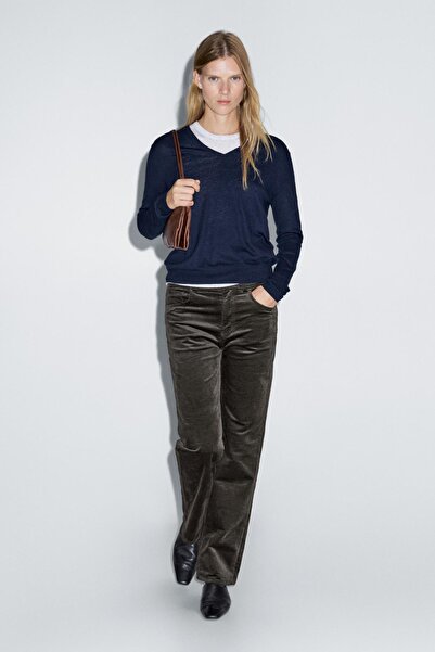 Massimo Dutti Straight fit ince fitilli kadife pantolon