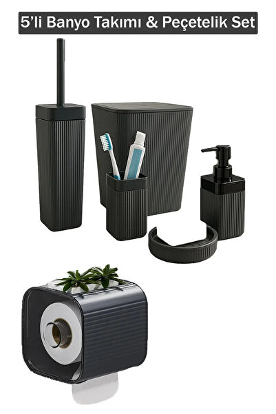 Buclee 6'li Banyo Seti-Şık ve Modern Banyo Takımı-Sıvı Sabunluk Diş Fırçalık ...