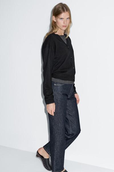 Massimo Dutti Yün karışımlı V yaka triko hırka