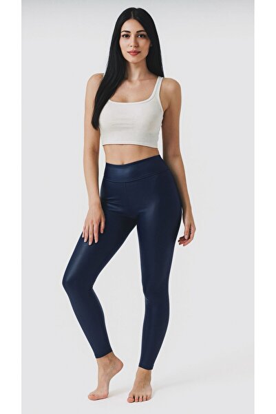 dedo Women's Navy Blue Matte Leather Leggings