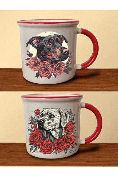 lili hediyelik كوب أحمر مطبوع عليه كلب مزهر - هدية للصديق، هدايا للأطفال، هدي...