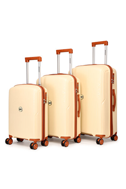 BRITISH TOURISTER 3 Piece Polypropylene Hard Side Spinner Luggage Trolley Set 20/24/28 Inch - Beige