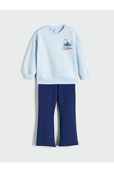 LC Waikiki LCW Kids Stitch Baskılı Kız Çocuk Sweatshirt ve Tayt 2'li