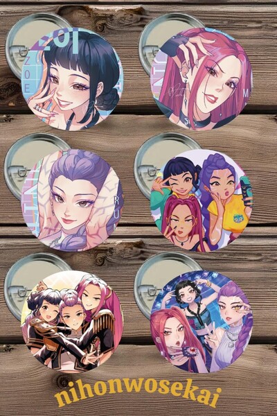 nihonwosekai 6 ADET K POP Demon Hunters Buton Rozet 37mm