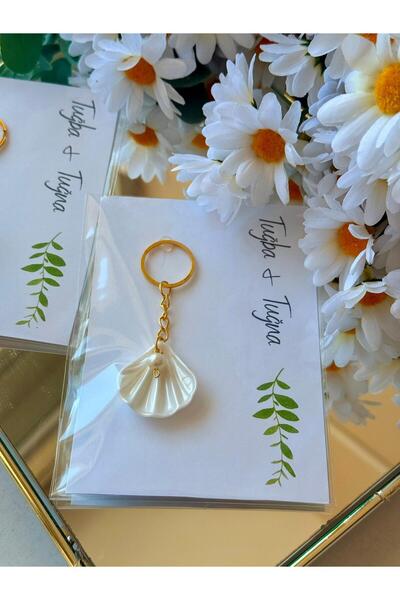cacagift design 10 Adet İsme Özel istiridyeli Anahtarlık Nikah Düğün Bride He...