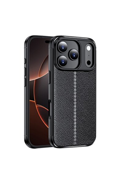 Gpack iPhone 17 Pro Max uyumlu Kılıf Niss Silikon Deri Görünümlü Siyah