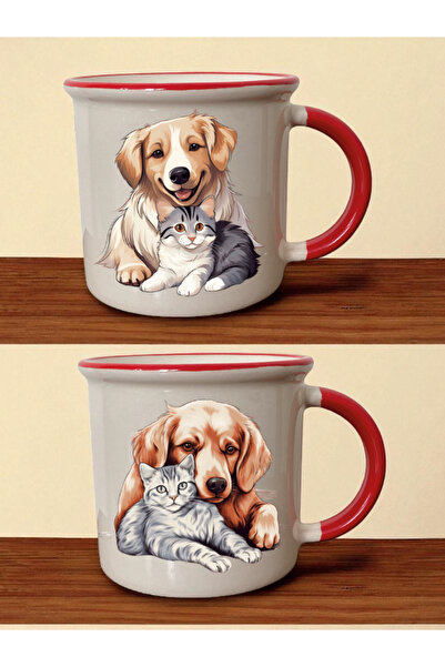 lili hediyelik Cat and Dog Printed Mouth Red Cup - Gift for Boyfriend, Baby G...