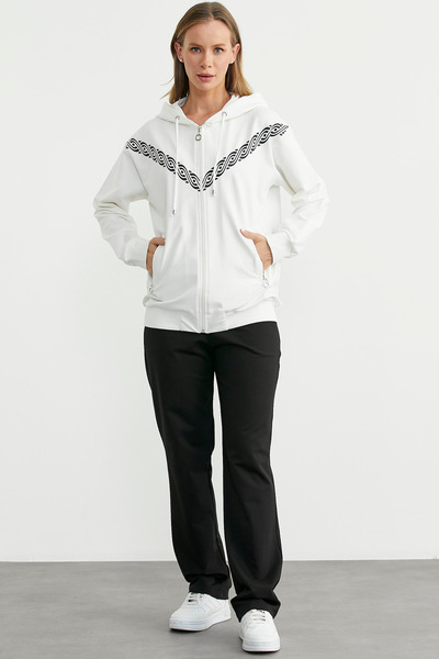 Sementa Σετ αθλητικής φόρμας με λεπτομέρεια εκτύπωσης με φερμουάρ - Εκρού