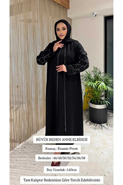 NİLNUR MODA Stone Striped Plus Size Mother's Dress