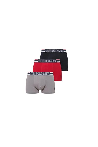 U.S. Polo Assn. Men's Licensed Uspa Gray - Red - Navy Blue 3-Piece Exclusive Boxer