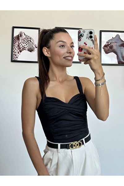 BS Kalp Yaka Siyah Bodysuit