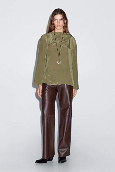 Massimo Dutti Hacimli yakalı dökümlü bluz