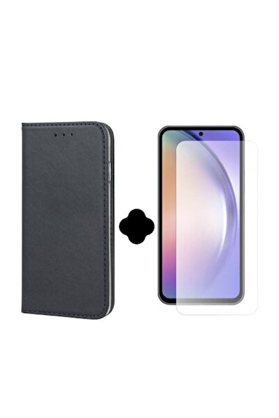 Gtech Set protection for Samsung Galaxy A14, Book Case and Clear Screen Protector, -leather, Black