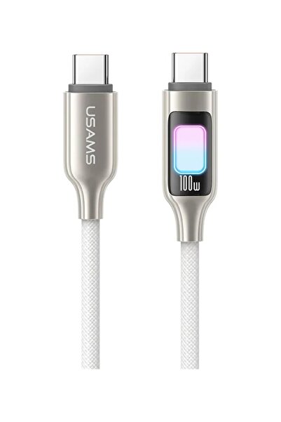 Usams SJ750 100W Type-C to Type-C Şarj Kablosu | 1.2m | LED Işıklı | Çinko Al...