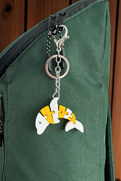 Lusida Design Breloc galben articulat cu figurină de pește și ornament pentru...